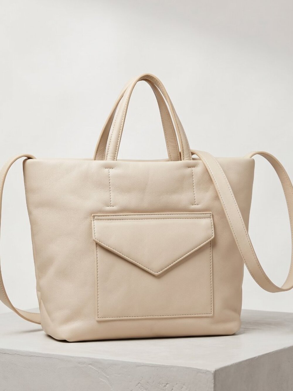 Anthropologie Urban Originals Vegan Leather Tote Bag with Dual Handles Cream